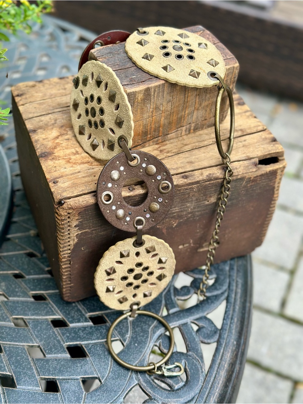 Boho Suede Hip Belt Studded Medallion Chain Statement Belt